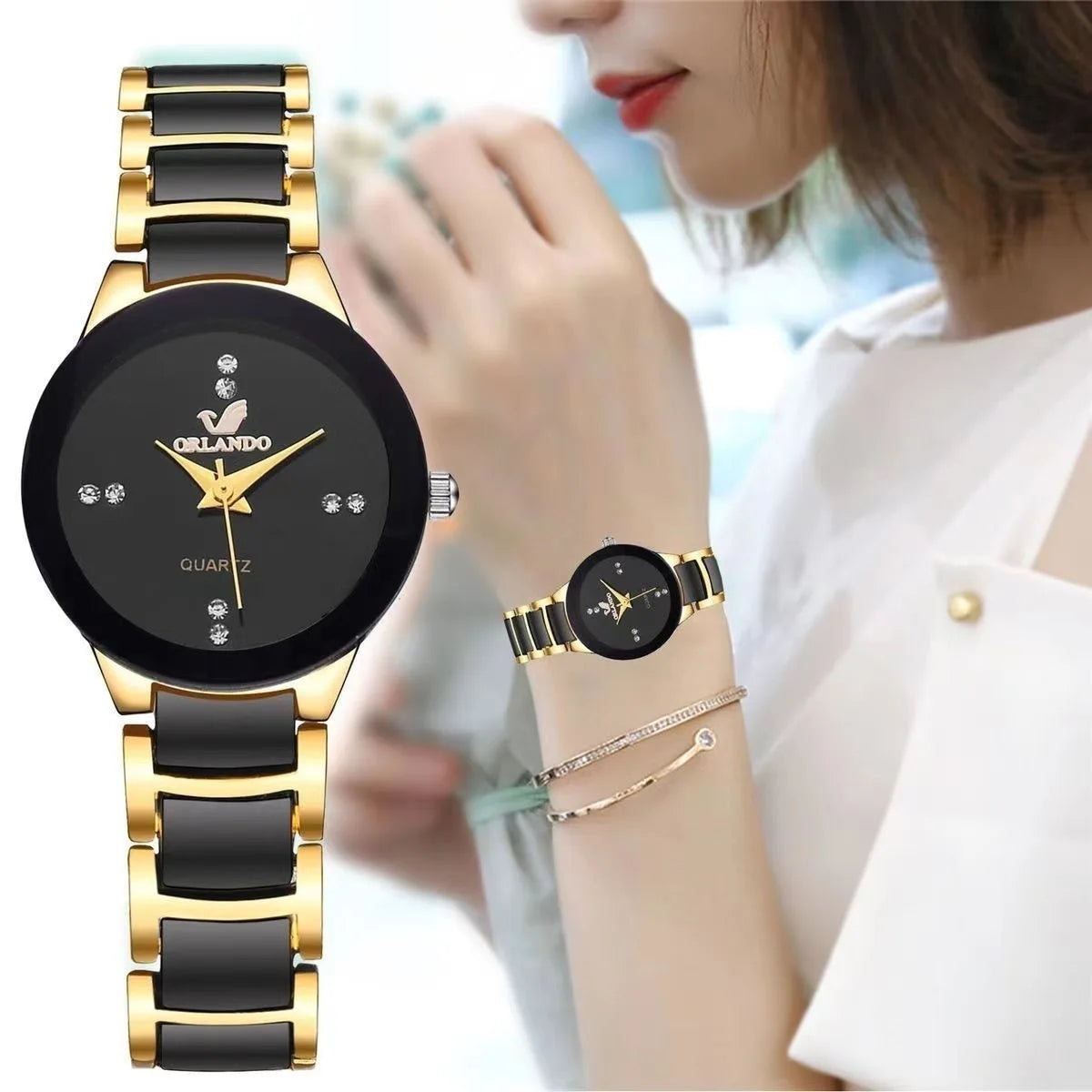 Fashion Rhinestone Women's Watch Stainless Steel Band Analog Quartz Watches